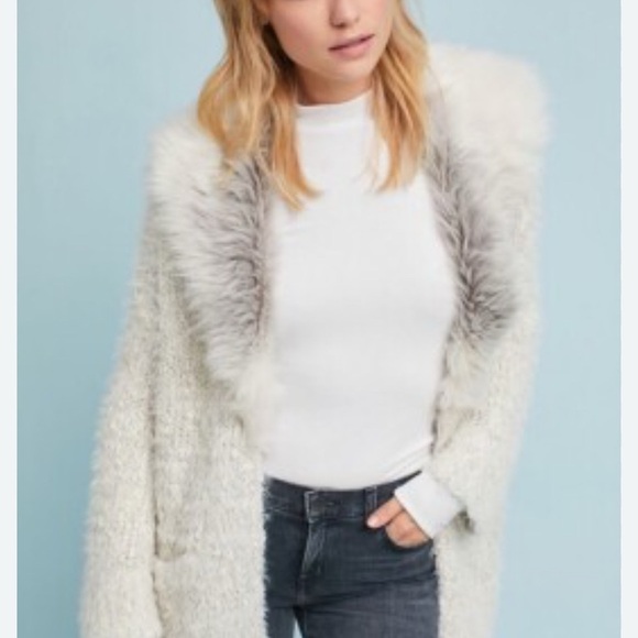 Sleeping on Snow Faux Fur Collar Sweater Cardigan Medium Anthropologie - Picture 1 of 10